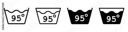 Degrees of water. Wash at a temperature not exceeding 95 degrees. Isolated wash icon. Vector illustration.
