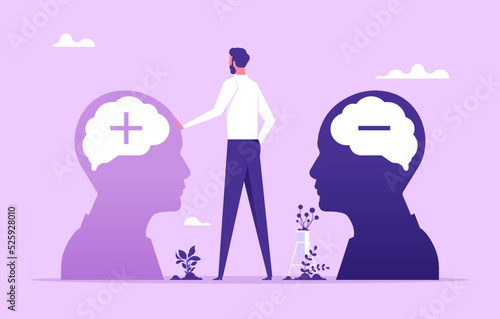 Positive and Negative thinking, Business person choosing Positive Mind with good vibes for great life