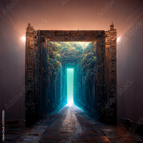 the mysterious gateway to the dusty pages of history , the mysterious exit from history to the future , panel leading to the beauties of nature , eye-catching entrance door