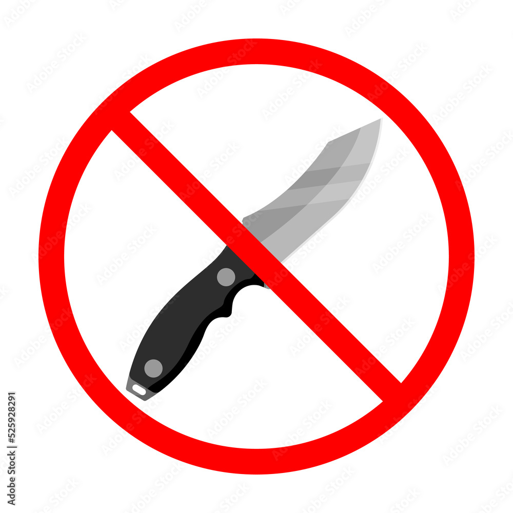Knife ban sign. Knife forbidden. Dangerous weapon. Red prohibition sign