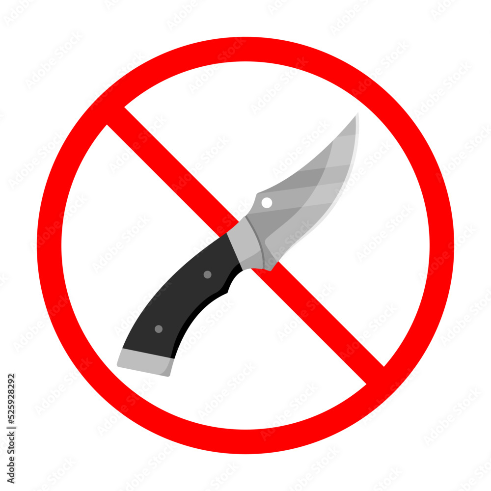 Knife ban sign. Knife forbidden. Dangerous weapon. Red prohibition sign