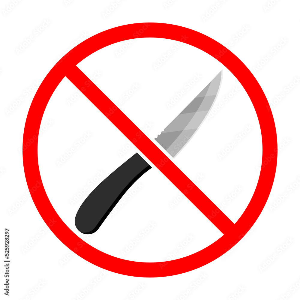 Knife ban sign. Knife forbidden. Dangerous weapon. Red prohibition sign