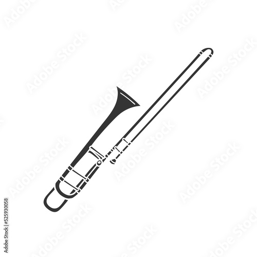 Trombone Icon Silhouette Illustration. Music Instrument Vector Graphic Pictogram Symbol Clip Art. Doodle Sketch Black Sign.