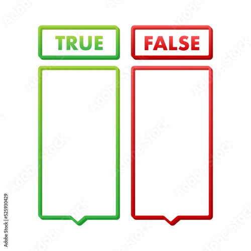 True or False check mark. Red and green colors. Vector stock illustration.