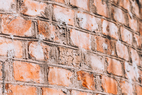Brick wall. Brickwork close-up with copyspace. Background with red bricks