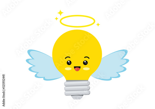 Good idea angel with halo light bulb kawaii character vector icon. Flat design cartoon cute emoticon vector illustration for innovation and creativity think and problem solving.