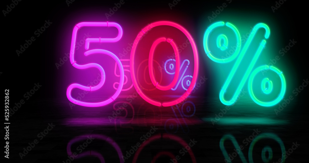 50% percent off neon light 3d illustration 50% percent off neon light 3d illustration