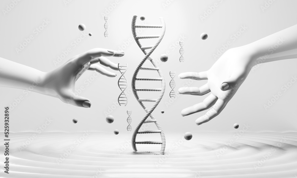 hand with dna human helix molecules cell, research of science ...