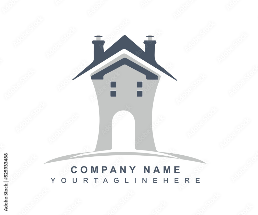 Fototapeta premium House Logo. Gray House with Roof, and Window Combination isolated on White Background. Usable for Real Estate and Building Logos. Flat Vector Logo Design Template Element. 