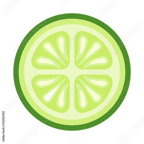 Slice of fresh cucumber with seeds in flat style. Vector illustration isolated on white background.