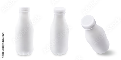 White plastic bottle with milk on a white isolated background