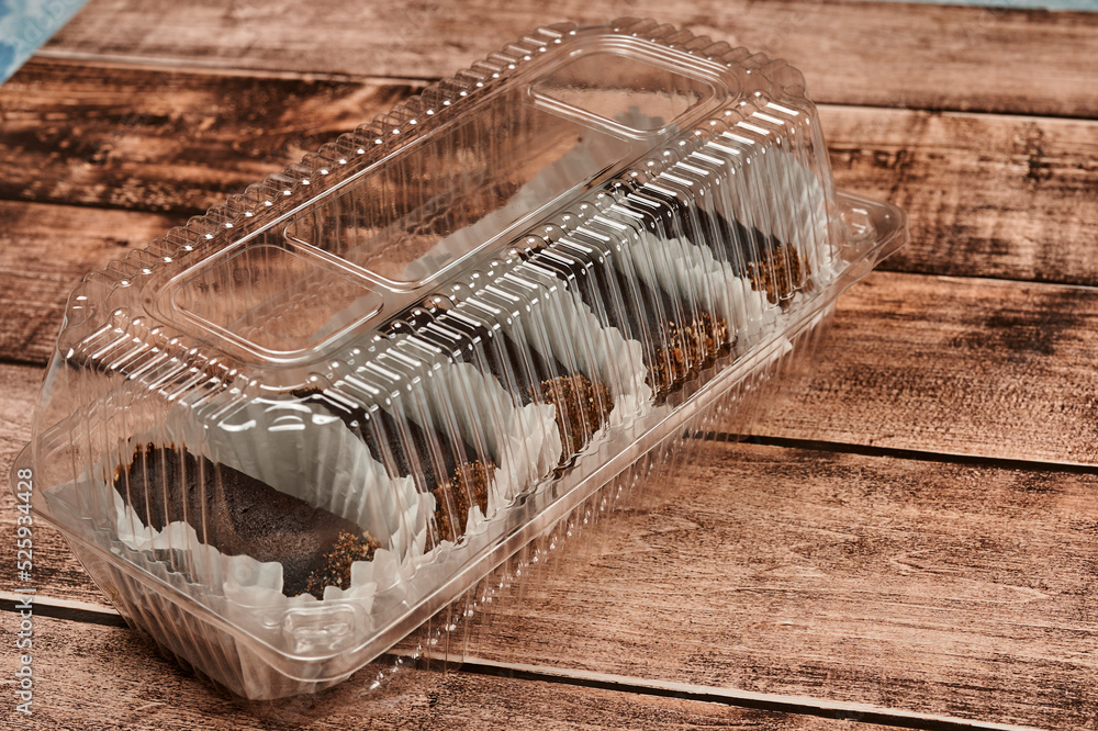 small cake in a transparent box for sale in stores
