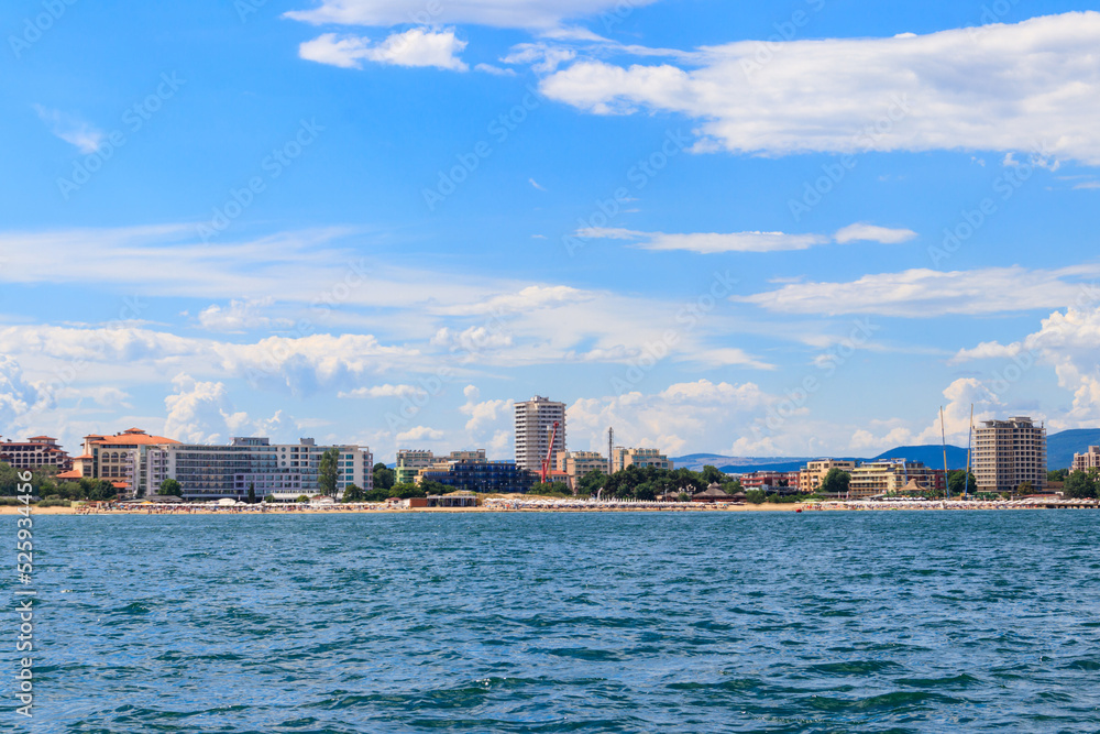 View of the Black sea and Sunny Beach resort in Bulgaria. View from a sea