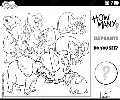 counting cartoon elephants educational task coloring page