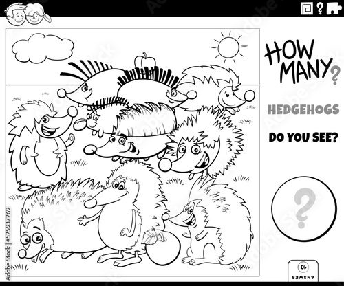 counting cartoon hedgehogs educational task coloring page