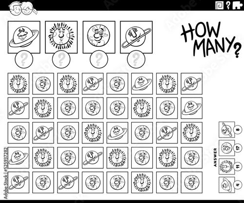 how many cartoon planets counting game coloring page
