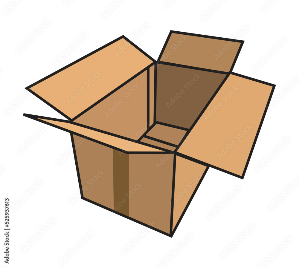 Vector icon of an open and empty cardboard box or carton box ready for