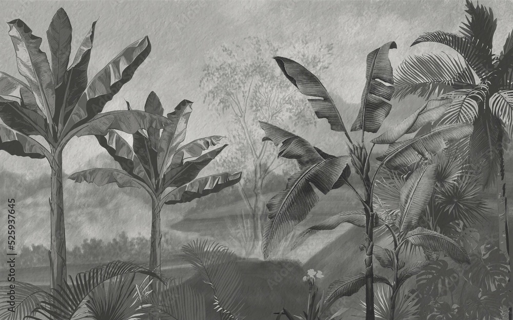 custom made wallpaper toronto digitalTropical wallpaper design, banana trees, landscapes, mural art.