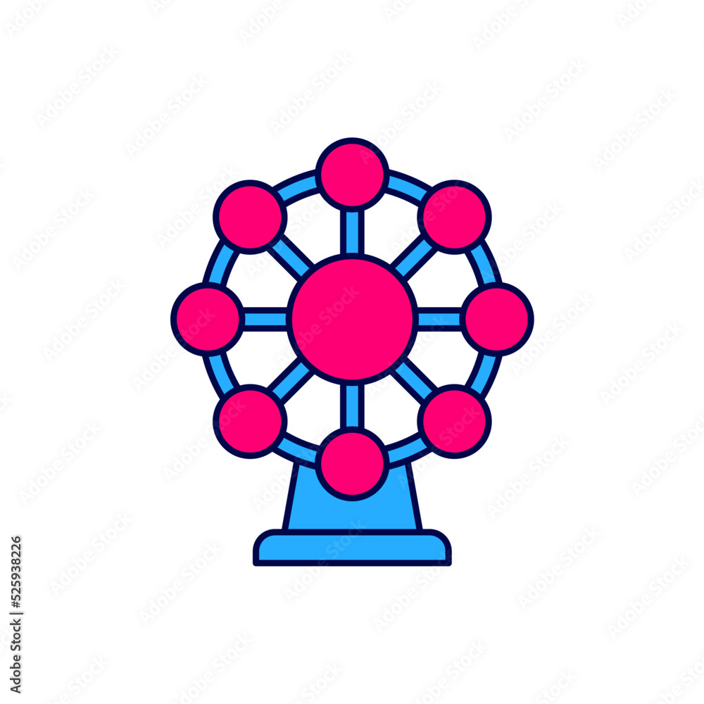 Filled outline Ferris wheel icon isolated on white background. Amusement park. Childrens entertainment playground, recreation park. Vector Filled outline Ferris wheel icon isolated on white background. Amusement park. Childrens entertainment playground, recreation park. Vector