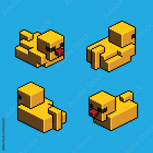 Pixel art vector duck .Isometric 8 bit , four different angles photo