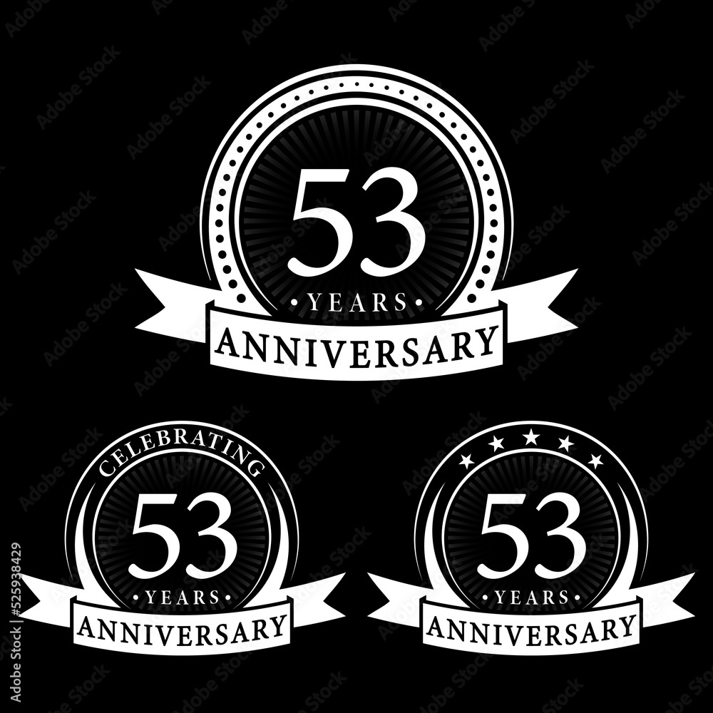 53 years anniversary logo collections. Set of 53nd Anniversary logotype template. Vector and illustration. 53 years anniversary logo collections. Set of 53nd Anniversary logotype template. Vector and illustration.