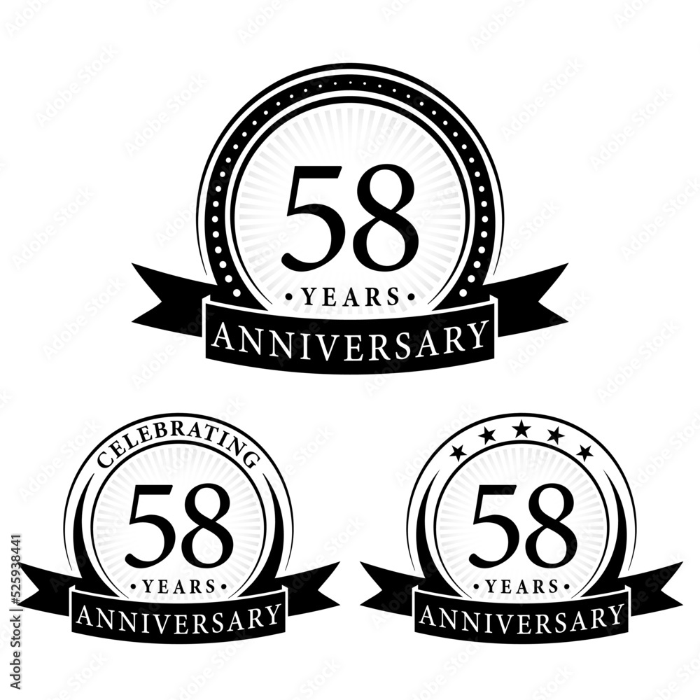 58 years anniversary logo collections. Set of 58th Anniversary logotype