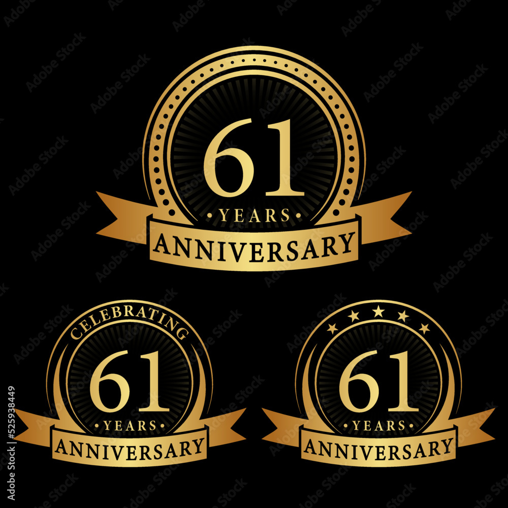 61 years anniversary logo collections. Set of 61st Anniversary logotype template. Vector and illustration.