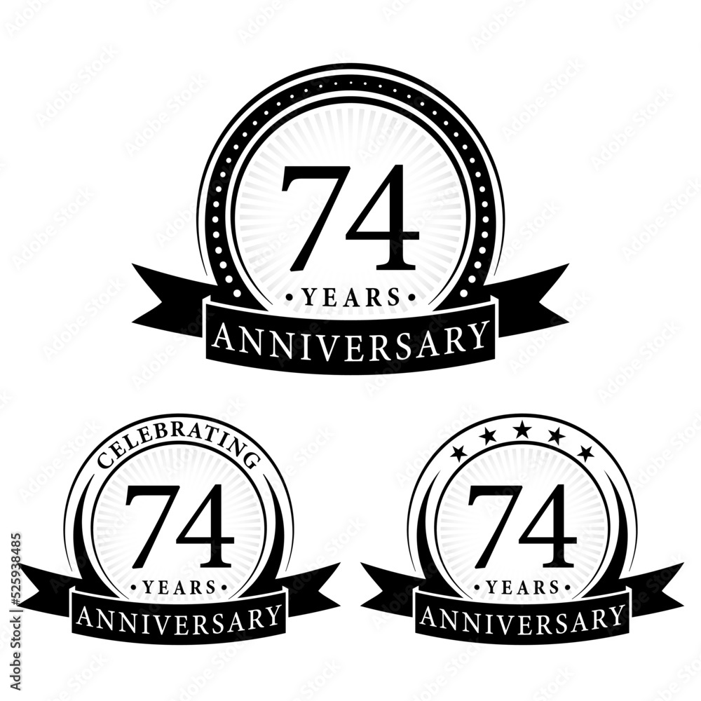 74 Years Anniversary Logo Collections Set Of 74th Anniversary Logotype