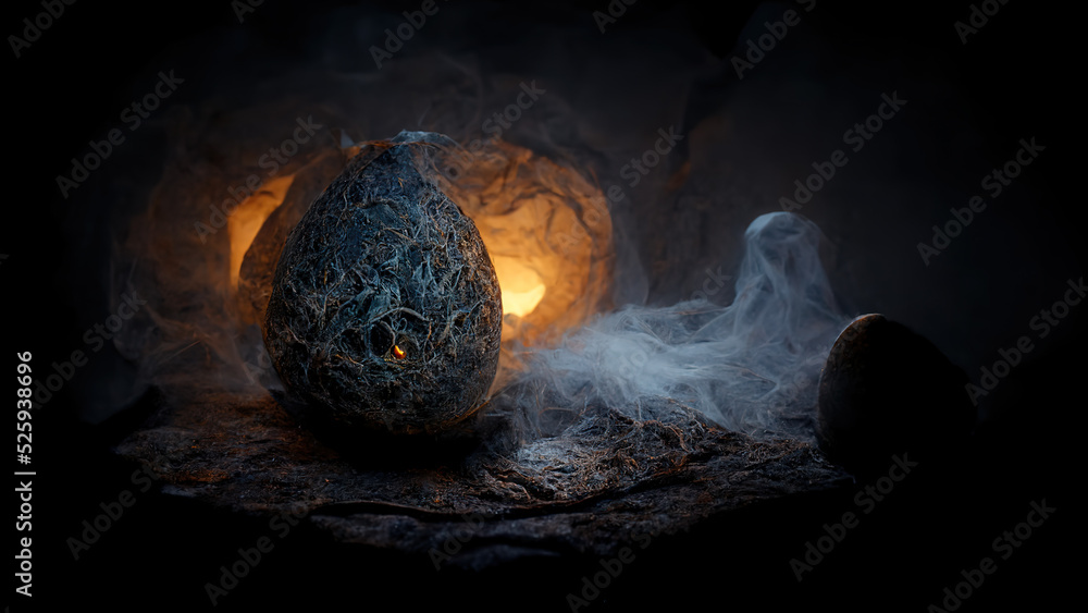 Fototapeta premium Dragon eggs. Mystics in the Middle Ages. Horror background. halloween. AI. 