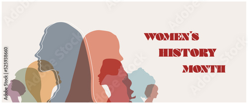 Women silhouette head isolated. Women's history month banner. 