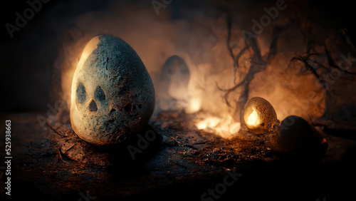 Dragon eggs.  Mystics in the Middle Ages. Horror background. halloween. AI. 