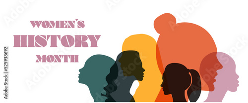 Women silhouette head isolated. Women's history month banner.	