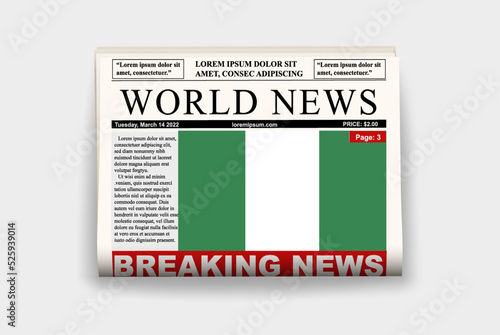 Niger country newspaper with flag, breaking news on newsletter, news concept, gazette page with headline