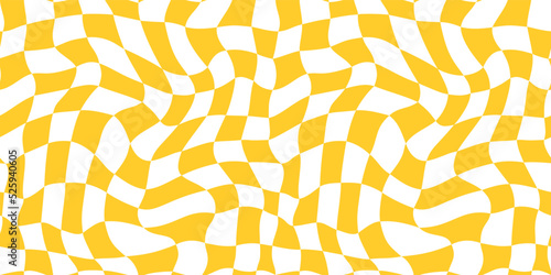 Distorted Checkered Background. Abstract Psychedelic Seamless Pattern with Waves. Vector Groovy Y2K Texture