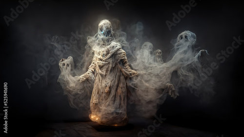Scary horror background, spirit, monster, mystic. Halloween wallpapers design. AI.