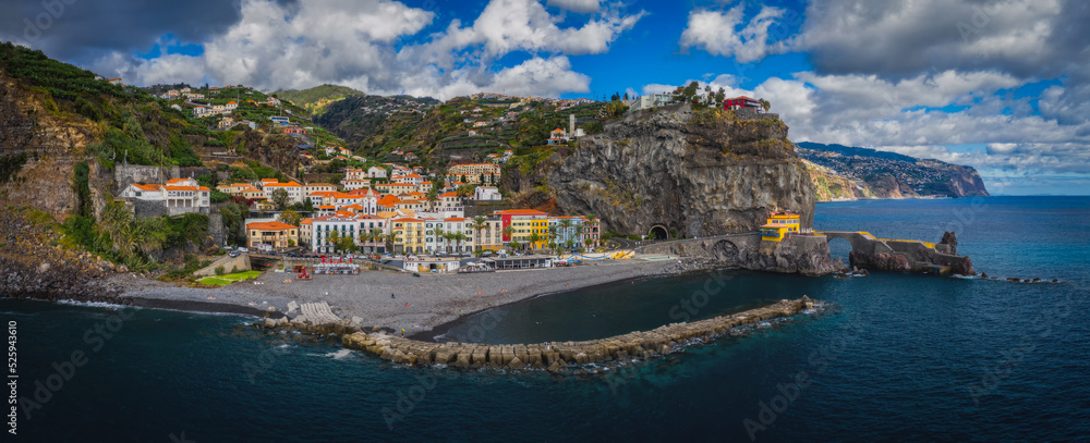 Ponta do Sol at afternoon. Panoramic aerial drone picture. Madeira, Portugal. October 2021