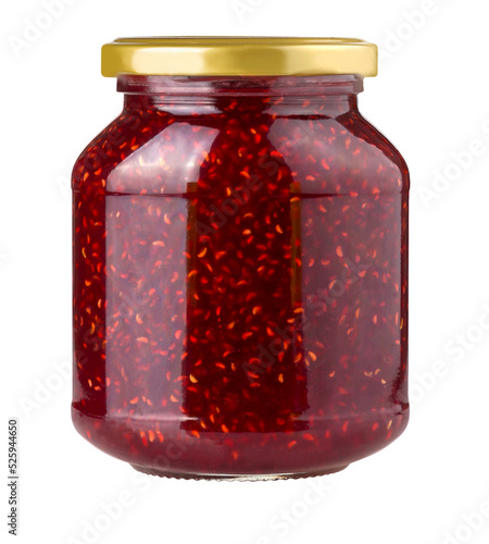 Strawberry jam jar isolated photo