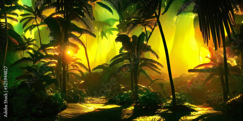 Palm neon forest, jungle at...