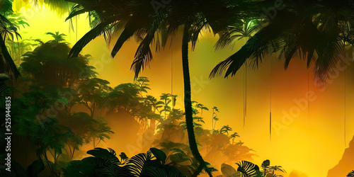 Palm neon forest, jungle at...