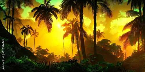 Palm neon forest, jungle at...