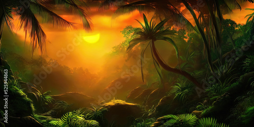 Palm neon forest, jungle at...