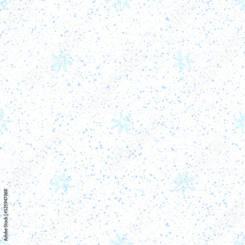 Hand Drawn Snowflakes Christmas Seamless Pattern. Subtle Flying Snow Flakes on chalk snowflakes Background. Alive chalk handdrawn snow overlay. Attractive holiday season decoration.