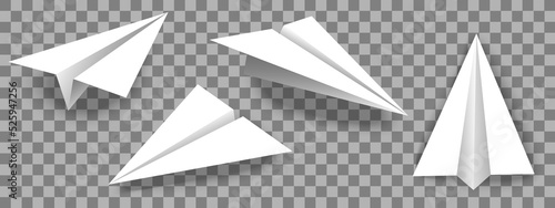 Realistic paper plane and origami airplane icon set. 3D model of planes isolated on transparent background.vector in eps 10