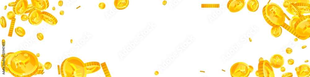 Indian rupee coins falling. Scattered gold INR Indian rupee coins falling. Scattered gold INR