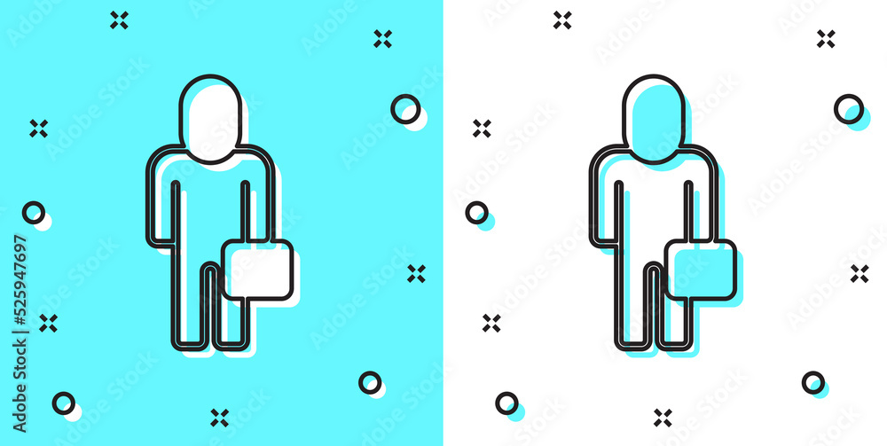 Black line Businessman icon isolated on green and white background. Business avatar symbol user profile icon. Male user sign. Random dynamic shapes. Vector Black line Businessman icon isolated on green and white background. Business avatar symbol user profile icon. Male user sign. Random dynamic shapes. Vector