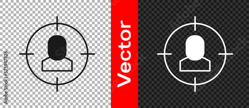 Black Head hunting icon isolated on transparent background. Business target or Employment sign. Human resource and recruitment for business. Vector