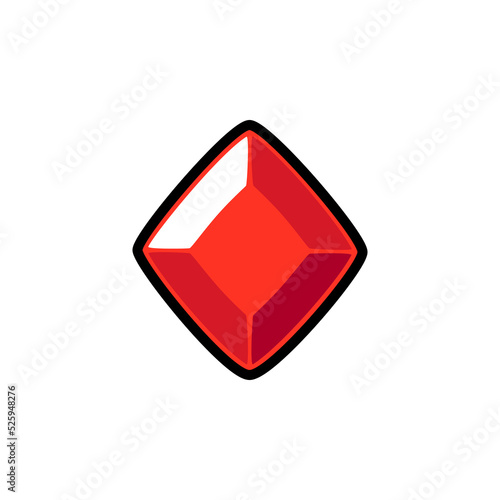 Isolated flat ruby gem icon for game, interface, sticker, app. The sign in a cartoon style for match 3. The sprite can be used like a craft element in hyper casual mobile game
