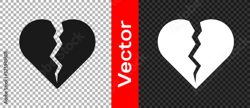 Black Broken heart or divorce icon isolated on transparent background. Love symbol. Happy Valentines day. Vector