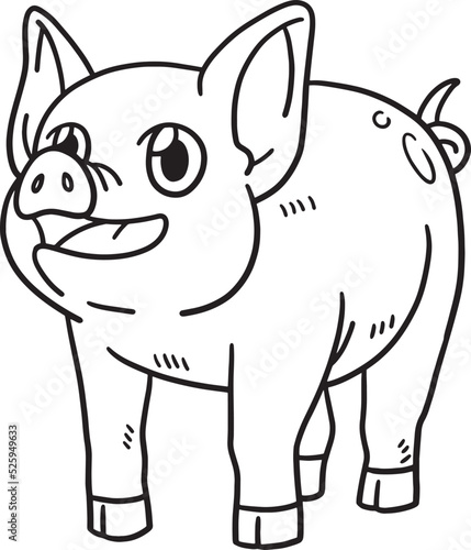 Pig Animal Isolated Coloring Page for Kids