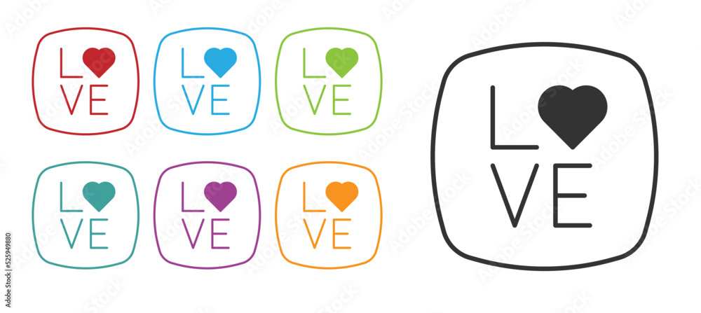 Black Love text icon isolated on white background. Valentines day greeting card template. Set icons colorful. Vector Black Love text icon isolated on white background. Valentines day greeting card template. Set icons colorful. Vector